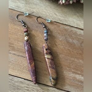 Copper Findings with Jasper Elongated Stone with Gemstone Beads Earrings